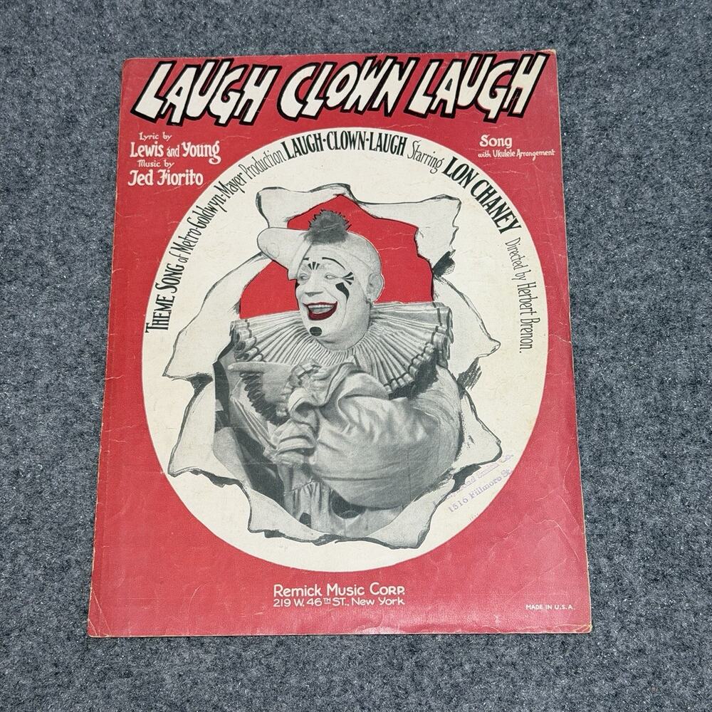 Laugh Clown Laugh Sheet Music (1928) Lewis and Young, Remick Music Co Art Deco